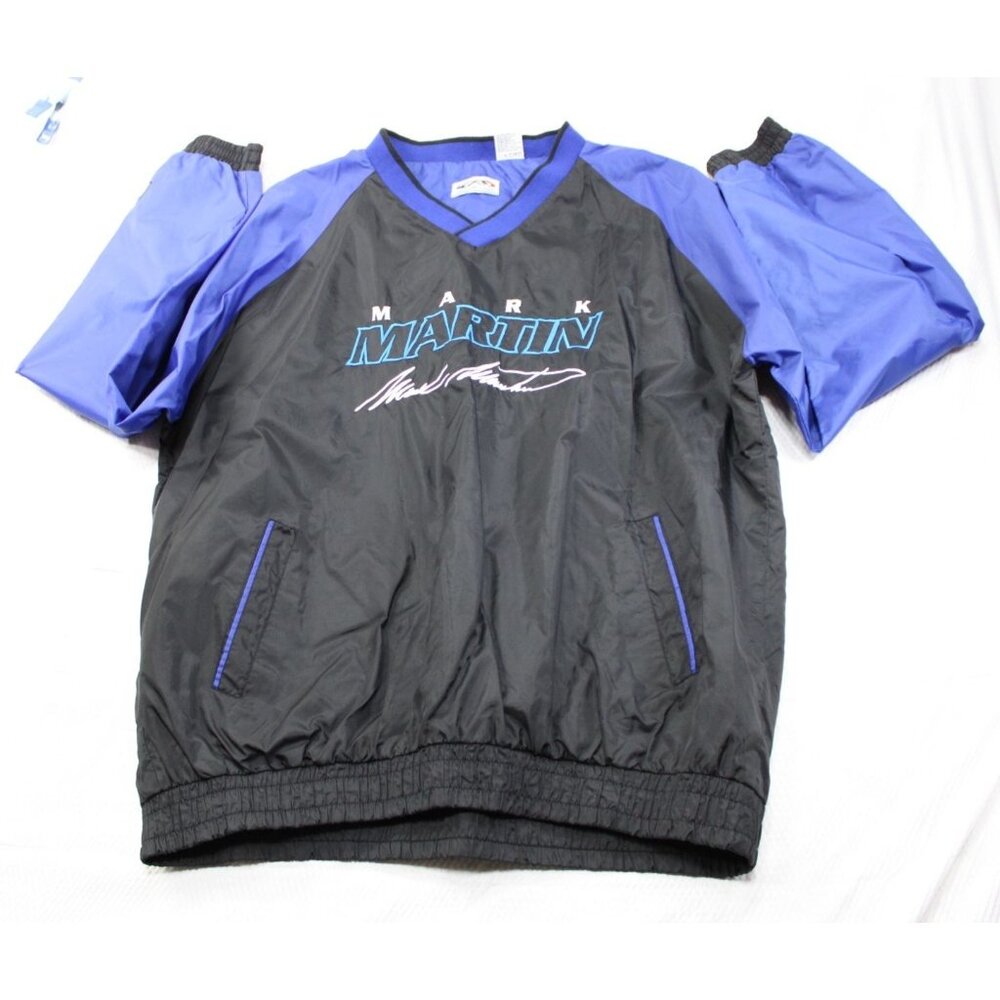 Vintage‎ Mark Martin NASCAR Racing Pullover Windbreaker  Jacket L Checkered Flag